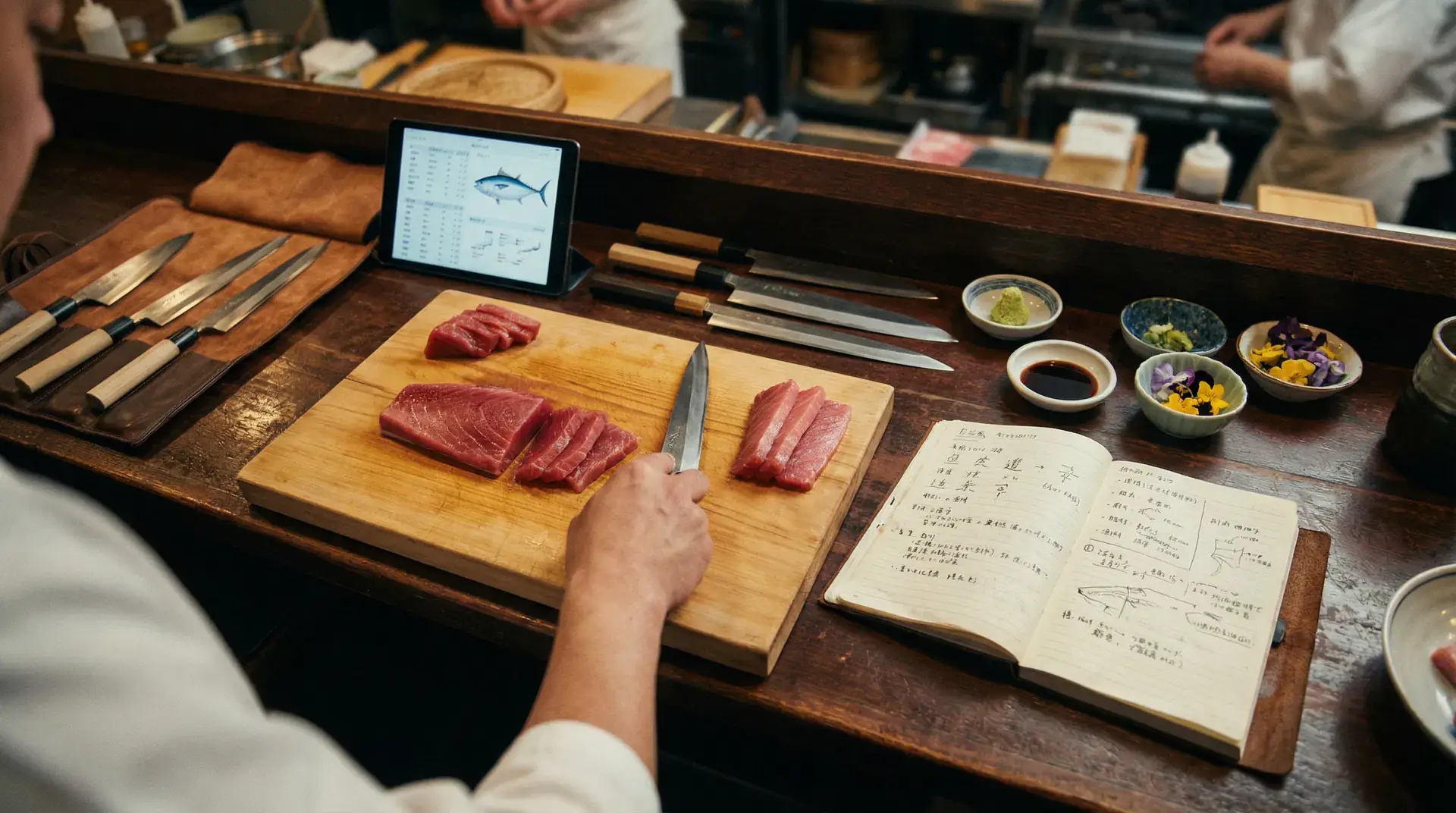 Chef preparing Japanese cuisine